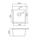 Metalac Inko, dřez X GRANIT QUADRO 40, otvor pro baterii, 400 x 500 mm, průměr 90 mm pro sifon, tl. 12 mm (černý), včetně sifonu