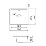 Metalac Inko, dřez X GRANIT QUADRO 60, otvor pro baterii, 600 x 500 mm, průměr 90 mm pro sifon, tl. 12 mm (šedá), včetně sifonu