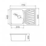 Metalac Inko, obdélníkový dřez X GRANIT QUADRO PLUS, 770 x 500 mm, průměr 90 mm pro sifon, tl. 12 mm (šedý), včetně sifonu