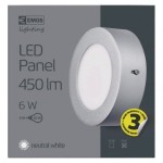 LED panel 120mm, kruhový přisazený stříbrný, 6W neutr. bílá