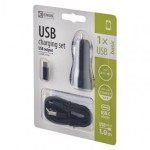 USB adaptér do auta 2,1A + micro USB kabel + USB-C redukce