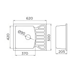 Metalac Inko, obdélníkový dřez X GRANIT QUADRO M, 620 x 500 mm, průměr 90 mm pro sifon, tl. 12 mm (šedý), včetně sifonu