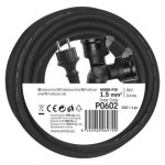 Prodlužovací kabel gumový – 2 zásuvky, 15m, 3× 1,5mm2, IP44