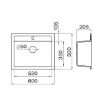 Metalac Inko, dřez X GRANIT QUADRO 60, otvor pro baterii, 600 x 500 mm, průměr 90 mm pro sifon, tl. 12 mm (béžový), včetně sifonu