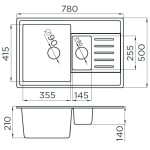 Metalac Inko, dřez X GRANIT QUADRO PLUS 1.5D, 780 x 500 mm, průměr 90 mm pro sifon, tl. 12 mm (bílý), včetně sifonu