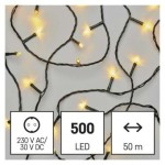 LED vánoční řetěz, 50 m, venkovní i vnitřní, teplá bílá, časovač