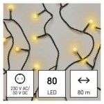 LED vánoční cherry řetěz – kuličky, 8 m, venkovní i vnitřní, teplá bílá, časovač