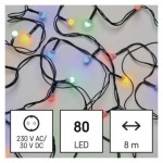 LED vánoční cherry řetěz – kuličky, 8 m, venkovní i vnitřní, multicolor, časovač