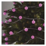 LED světelný cherry řetěz – kuličky 2,5 cm, 4 m, venkovní i vnitřní, růžová, časovač