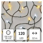 LED vánoční řetěz, 12 m, venkovní i vnitřní, teplá/studená bílá, časovač