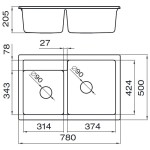 Metalac Inko, dřez X GRANIT QUADRO PLUS 2D, 780 x 500 mm, průměr 90 mm pro sifon, tl. 12 mm (šampaň), včetně sifonu