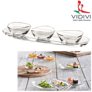 VIDIVI, servírovací set PAPAYA, 1 x podnos (30 x 9,5 cm) plus 3 x miska (0,07 l, průměr 8 cm)