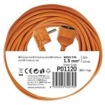 Prodlužovací kabel – spojka, 20m, 3× 1,5mm, oranžový